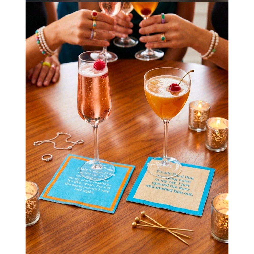 Drinks on Me Coasters Funny Cocktail Napkins 20 Count 3 Ply Blue Orange #7022
